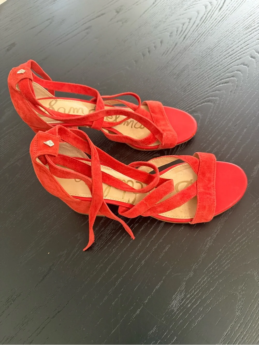 Sam Edelman orange Suede Wrap-Strap Block Heel Sandals